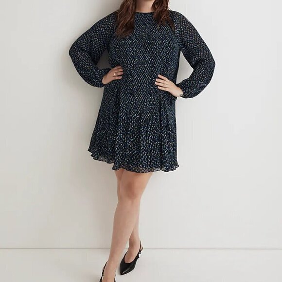 Madewell Plus Crinkle Georgette Mini Dress in Floral Blue Size 1X NWT - Picture 1 of 13